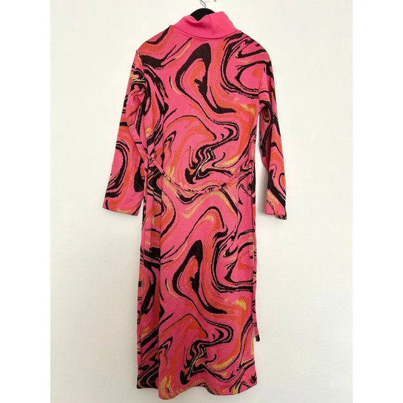 House of Harlow Pink Swirl Pattern Turtleneck Long Dress Retro Abstract Print M - Picture 2 of 5